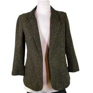 Silence + Noise wool blend dark green heather no button blazer notched lapel